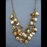 Gold coin pearls with double brass chain necklace